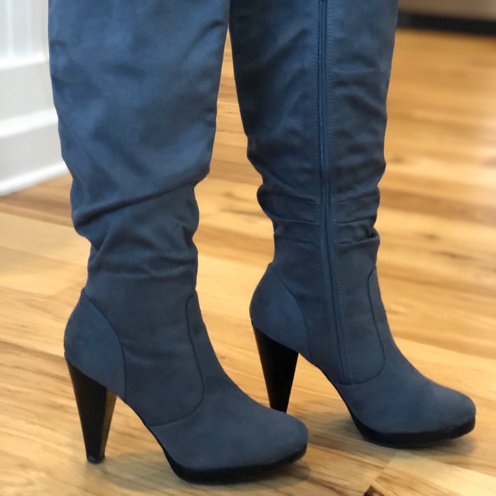 Gray Knee High Boots